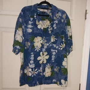 Tommy Bahama Blue and White Floral Men's Silk Shirt Sz M 100% Silk